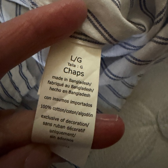 Excellent condition Chaps size L Men's White and Blue Striped Button Down Shirt - Picture 9 of 11